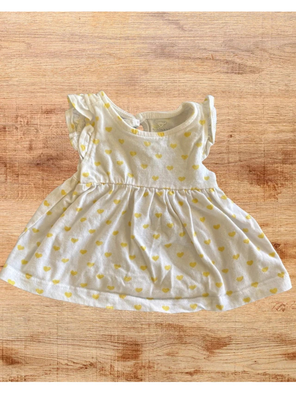Koala Kids Newborn Baby Girl White Yellow Heart Ruffle Top